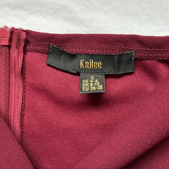 Knitee Women's Off Shoulder V-Neck Ruffle Pleat Waist Bodycon Formal Dress - Picture 7 of 8